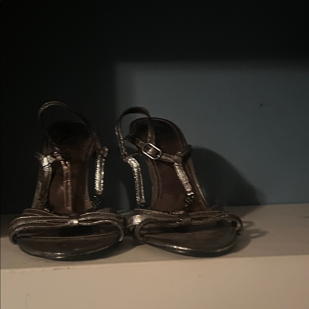 Touch of Nina Metallic Bronze T-Strap Heels